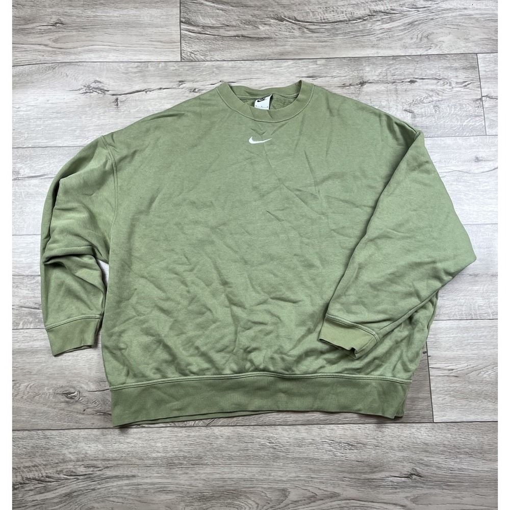 Nike Sweatshirt Men's Medium Olive Green Center Swoosh Crewneck Pullover Casual - Picture 12 of 12